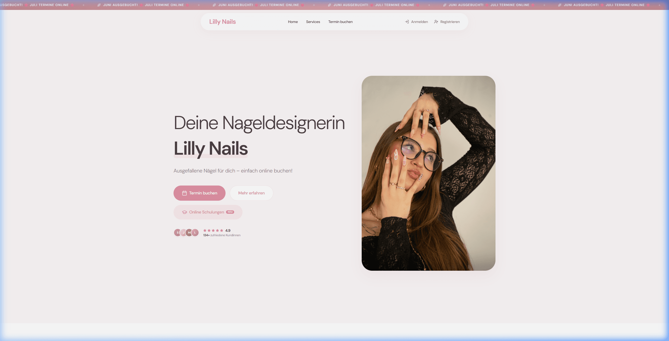 lillyynails Website mit Leistungsübersicht und Online-Terminbuchung