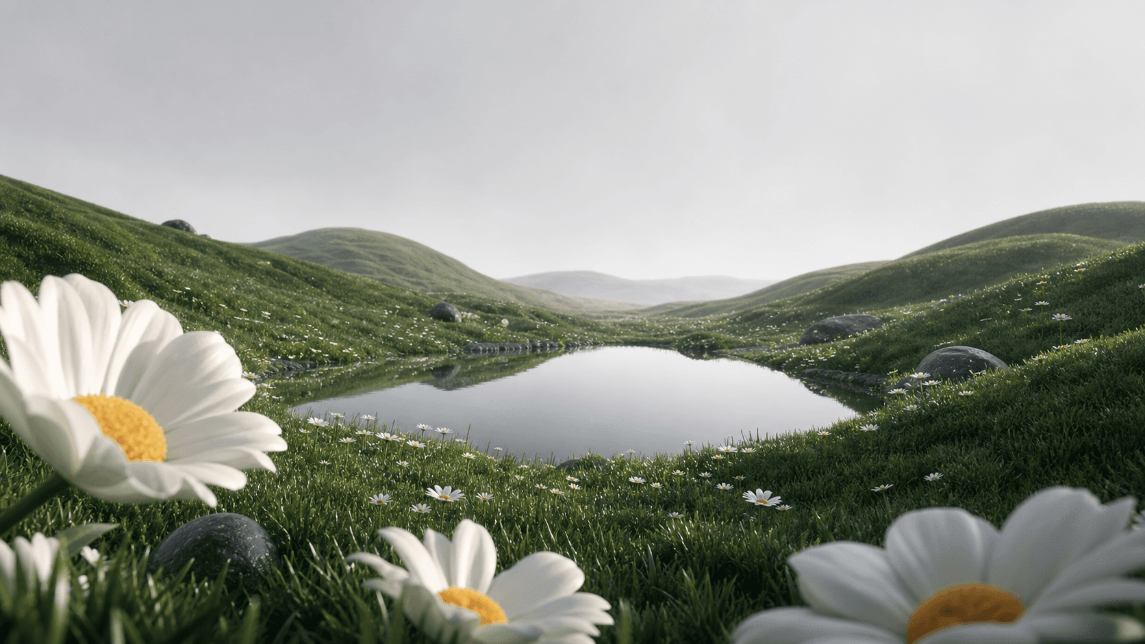 Ruhige grüne Landschaft als Bild für einen klaren und nachhaltigen digitalen Auftritt
