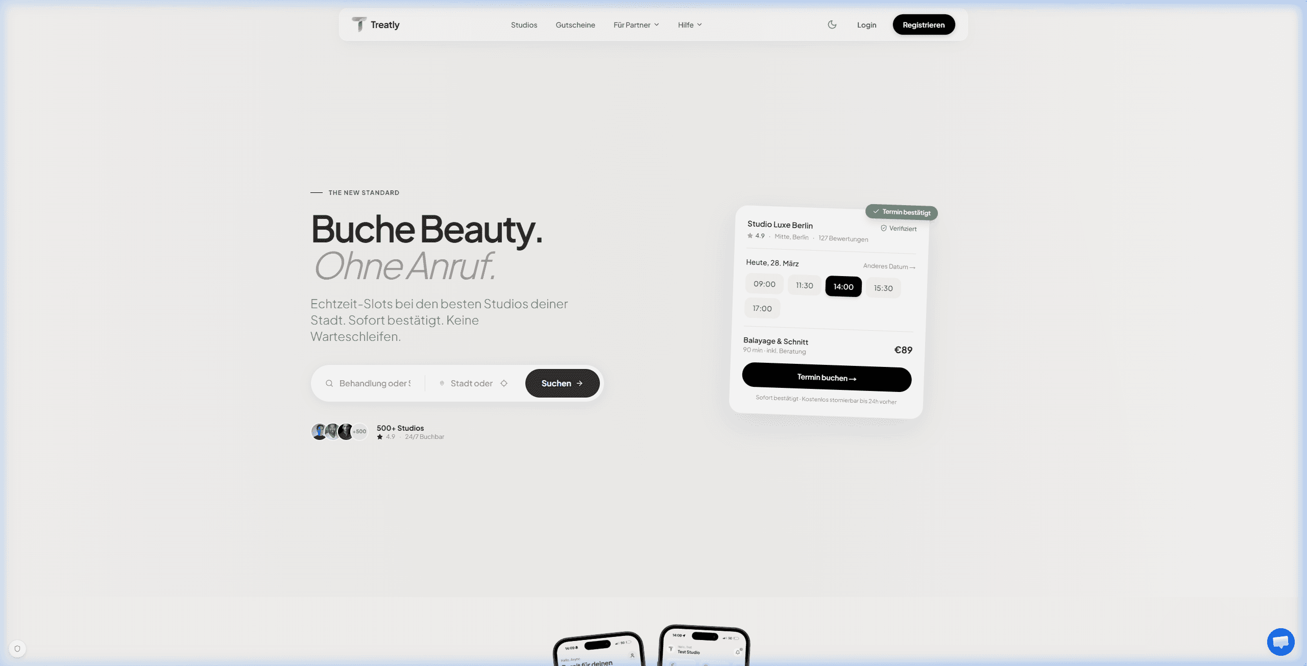Treatly Web-Plattform mit Studiosuche und Online-Terminbuchung